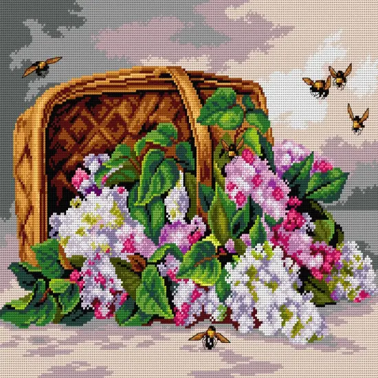 Needlepoint canvas for halfstitch without yarn after Paul de Longpre - A Basket of Lilacs 2759M {1}