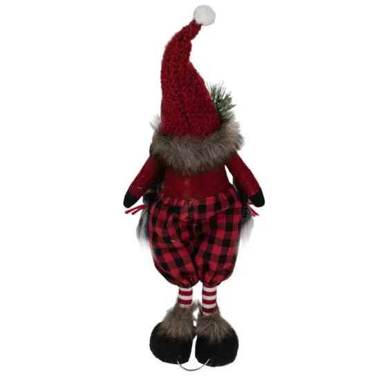 Northlight Buffalo Plaid Girl Gnome with Pigtails Christmas Figure - 17" - Red and Black {6}