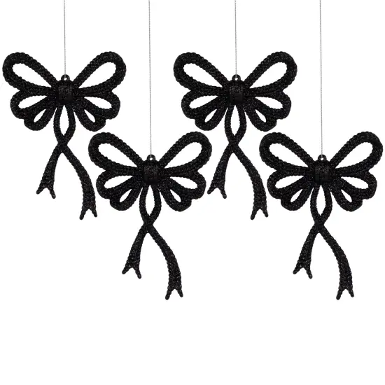 Northlight Set of 4 Black Glitter Bowtie Christmas Ornaments 6" {1}
