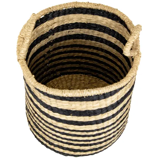 Northlight Set of 3 Khaki and Black Woven Seagrass Striped Storage Baskets with Handles 15.25" Beige {6}