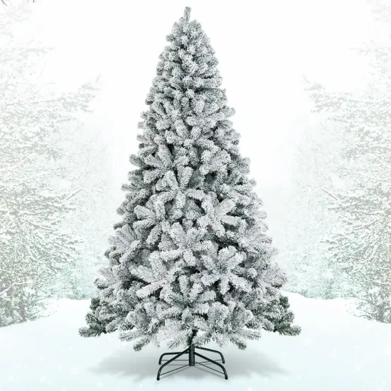 7.5 Feet Snow Flocked Hinged Artificial Christmas Tree without Lights {3}