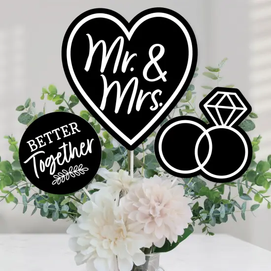 Big Dot of Happiness Mr. and Mrs. - Black and White Wedding or Bridal Shower Centerpiece Sticks - Table Toppers - Set of 15 {1}