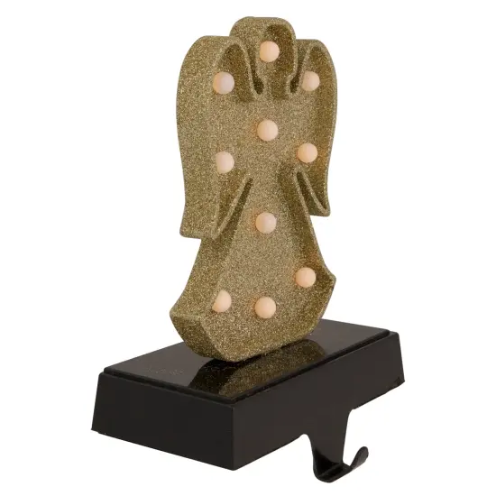 Northlight LED Lighted Glittered Angel Christmas Stocking Holder - 7" - Gold Finish {4}