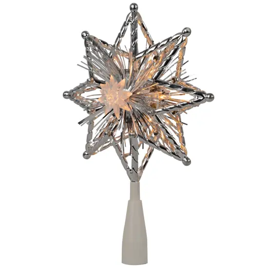 Northlight 8" Lighted Silver Tinsel Star Christmas Tree Topper - Clear Lights, White Wire {4}