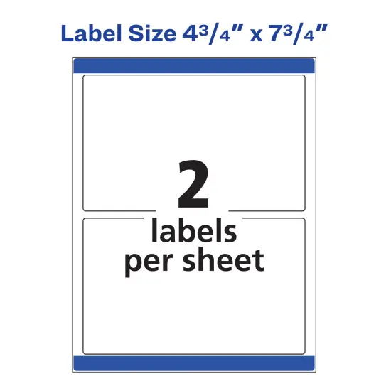 Avery Shipping Labels, Sure Feed Technology, Print to the Edge, Permanent Adhesive, 4-3/4" x 7-3/4", 50 Labels (6876) {5}