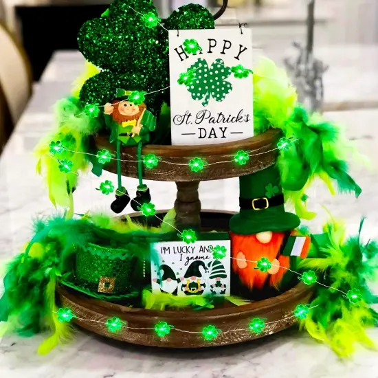 St Patricks Day Decorations Shamrocks String Lights Battery Operated with Remote 10 ft 40 LEDs Lucky Clover Green Lights for Bedroom Party Feast of Saint St. Patrick's Day Decoration {4}