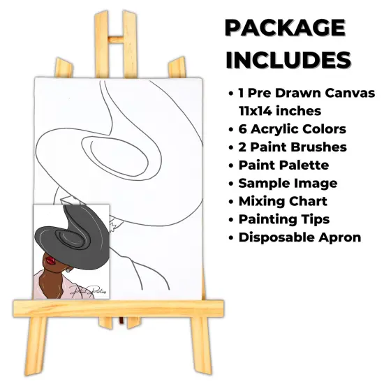 "Hat Lady-Gray" DIY Canvas Art Kit for Adults Beginner, Acrylic Paint Size 11x14 inch {2}