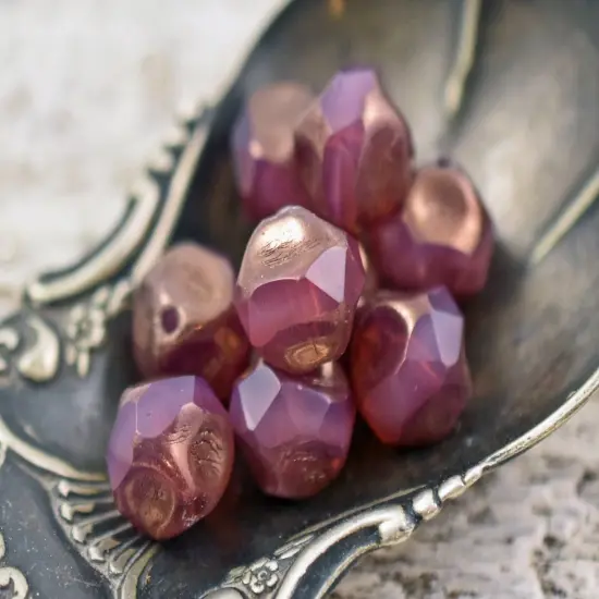 *15* 9mm Bronze Washed Pink Opaline Central Cut Round Beads {3}