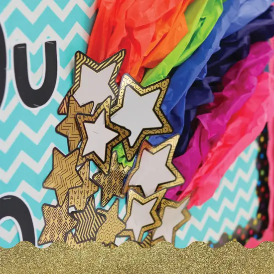 Carson Dellosa Sparkle and Shine 36-Piece Star Cutouts, Gold Foil Space Theme Bulletin Board Decorations for Labels, Cubbies, Locker Decorations, Posterboard, and Classroom Decor {4}