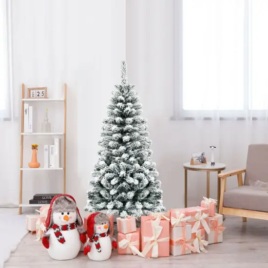 4.5 Feet Unlit Hinged Snow Flocked Artificial Pencil Christmas Tree with 242 Branch {2}