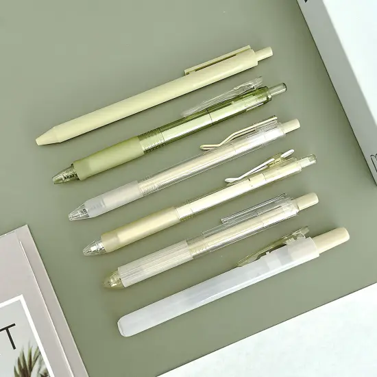 Wrapables Retractable Rollerball Pens and Highlighter Set, 0.5mm Black Gel Ink Pens for Home, Office, Stationery (Set of 6) Brown {9}