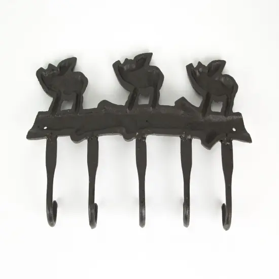 Rustic Brown Cast Iron Flying Pigs 5 Hook Wall Rack Country Farmhouse Decor {4}