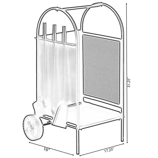 Indoor and Outdoor Patio Iron Firewood Log Cart with Wheels and Fireplace Tool Set, Black {4}