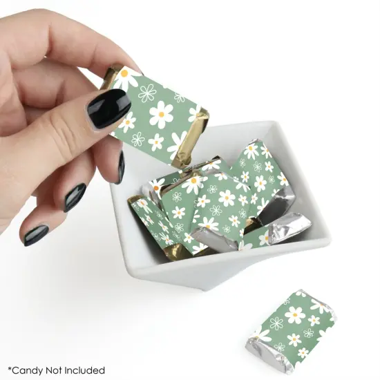 Big Dot of Happiness Sage Green Daisy Flowers - Mini Candy Bar Wrapper Stickers - Floral Party Small Favors - 40 Count {3}