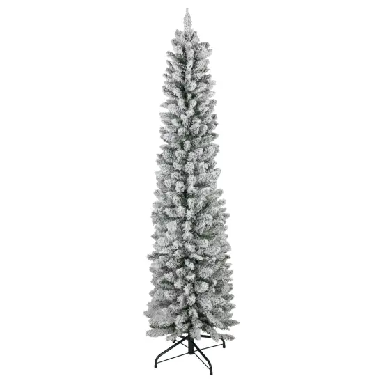 Northlight 6' Flocked North River Pine Pencil Artificial Christmas Tree, Unlit Green {1}