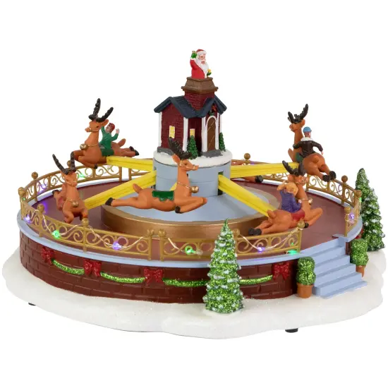 Northlight Animated and Musical Reindeer Ride LED Lighted Christmas Village Display - 12" Red {5}