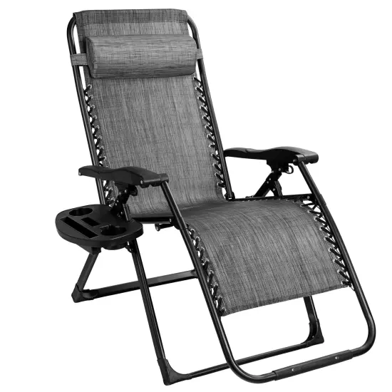 Costway Patio Folding Recliner Lounge Chair Gray {1}