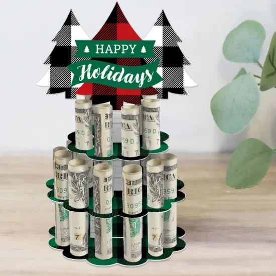 Big Dot of Happiness Holiday Plaid Trees - DIY Buffalo Plaid Christmas Party Money Holder Gift - Cash Cake {1}