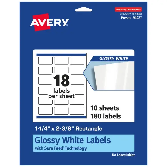 Avery Glossy White Rectangle Labels with Sure Feed, 1-1/4" x 2-3/8" {7}