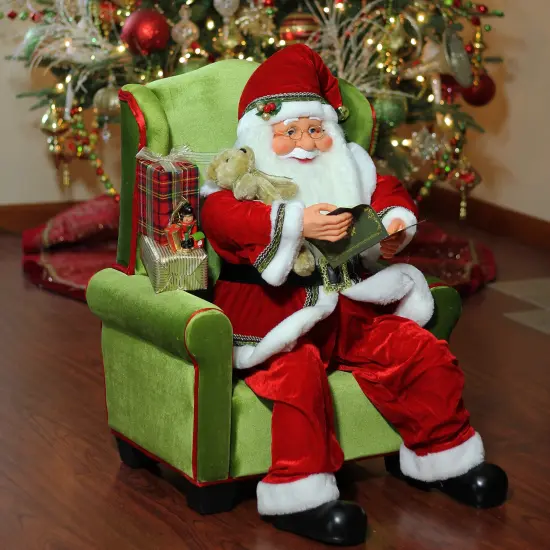 Northlight 32" Santa Claus Sitting in Green Arm Chair Christmas Figure Red {4}