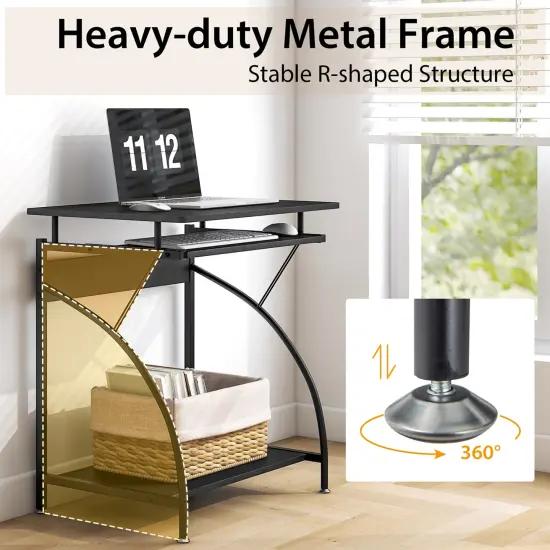 Costway27.5" Laptop Table Computer Desk for Small Spaces with Pull-out Keyboard Tray {6}