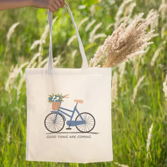 1 Pack Aesthetic Flowers Cotton Canvas Tote Bag Blue Bouquet Bicycle Cloth Tote Bag Cute Cotton Tote Bag Art Canvas Tote Bag Reusable Shopping Bag for Gift {3}