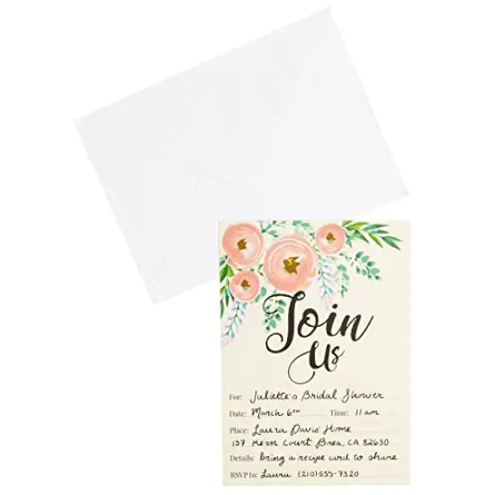 Invitation Cards - 50 Fill-In Floral Classy Cards with Envelopes. Great for Birthday Invitations, Bridal Shower Invitations, Baby Shower Invitations, and Wedding Invitations, 5 x 7 In, Postcard Style {5}
