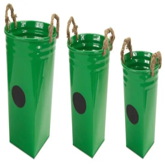 Melrose Set of 3 Green Metal Buckets with Chalkboard and Rope Handles 16" {1}
