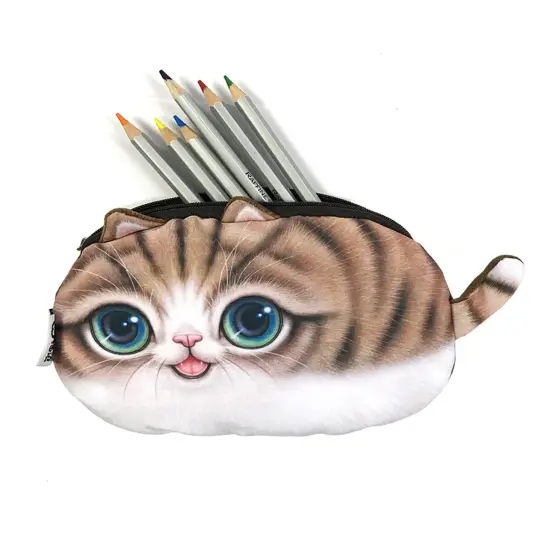 Wrapables Cat Face Cosmetic Pouch Pencil Case (Set of 2) Sad Grumpy {9}