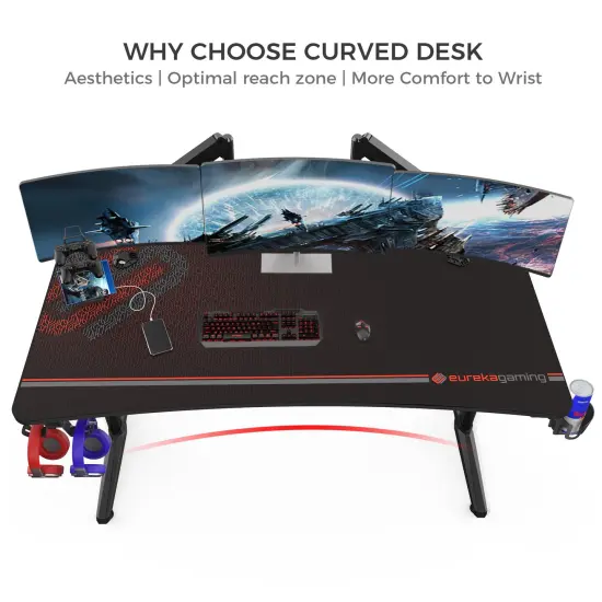 Eureka Ergonomic 60x23 Curved Shaped Gaming Desk {3}