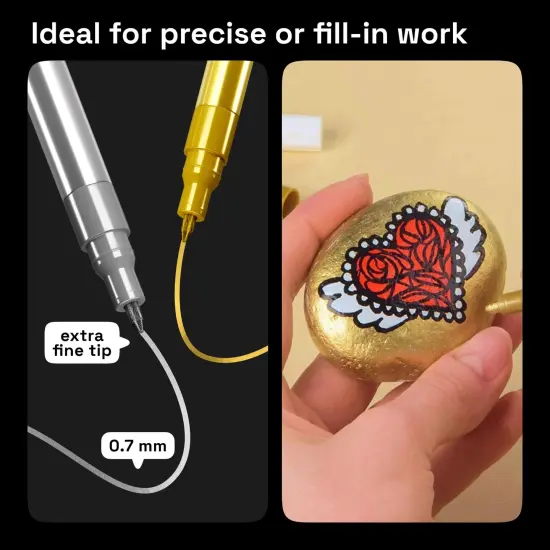 6 Pieces Metallic Acrylic Paint Pens for Rock Painting, Stone, Ceramic, Glass, Wood, Fabric, Canvas, Metal, Scrapbooking (6 Pack) Set of 3 Gold & 3 Silver Acrylic Paint Markers Water-Based Extra-Fine Tip 0.7mm {6}