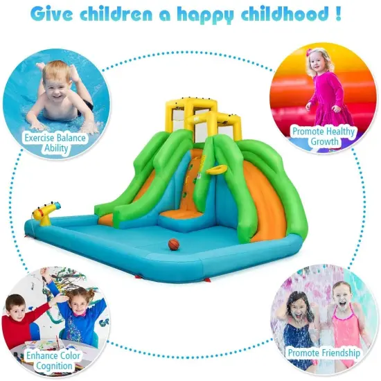 Inflatable Water Park Bounce House with Climbing Wall without Blower {5}
