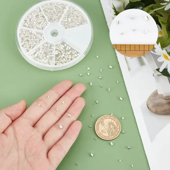 3000 PiecesCrimp Tube Beads,1.5mm 2mm 2.5mm Brass Tube Crimp End Spacer Beads Cord End Caps Loose Stopper Beads for Earring Necklace Pendant DIY Jewelry Gift Making, Silver {1}