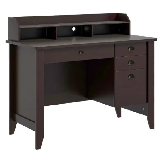 Modern Computer Desk with Storage Shelves and 4 Drawers Brown {1}