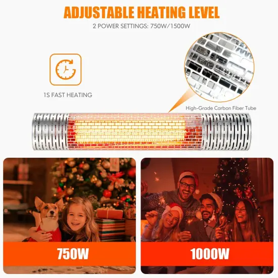 1500W Indoorand Outdoor Electric Heater with 2 Power Settings -Silver {5}