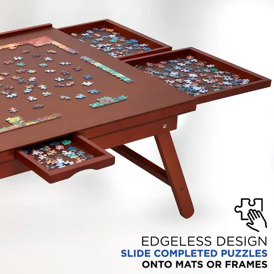 Jumbl 1500 Piece Puzzle Board Rack w/Mat, 27&rdquo; x 35&rdquo; Wooden Jigsaw Puzzle Table Brown {6}