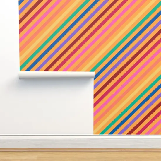 Pre-Pasted Wallpaper 2FT Wide Rainbow Graphic Lines Bright Pride Retro Stripe Custom Pre-pasted Wallpaper by Spoonflower {2}