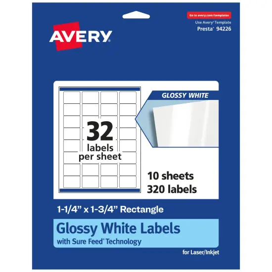 Avery Glossy White Rectangle Labels with Sure Feed, 1.25" x 1.75" {6}