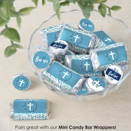 Big Dot of Happiness Baptism Blue Elegant Cross - Boy Religious Party Small Round Candy Stickers - Party Favor Labels - 324 Count {7}