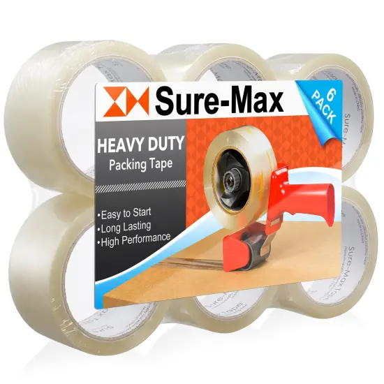 Sure-Max Heavy-Duty Shipping & Packing Tape (2" x 60 yard/360' each) - Moving & Adhesive Carton Sealing - 2.7mil Clear {1}