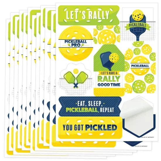 Big Dot of Happiness Let's Rally - Pickleball - Birthday or Retirement Party Favor Sticker Set - 12 Sheets - 120 Stickers {1}