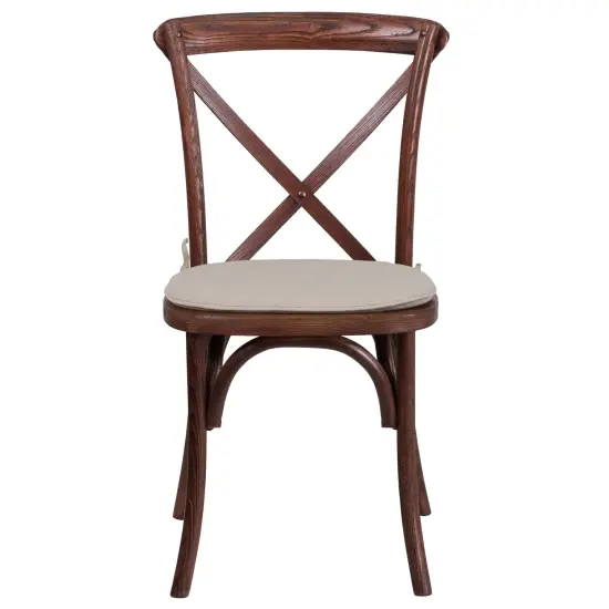 Merrick Lane Davisburg Stackable Wooden Cross Back Bistro Dining Chair with Cushion Oak {6}