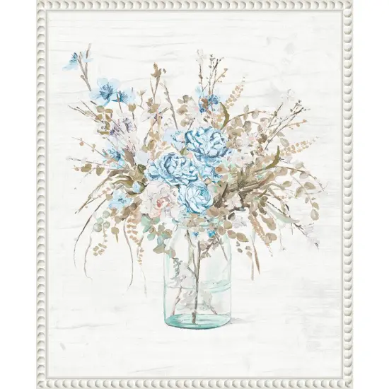 Blue Flowers In Glass Vase by Patricia Pinto Framed Canvas Wall Art {1}