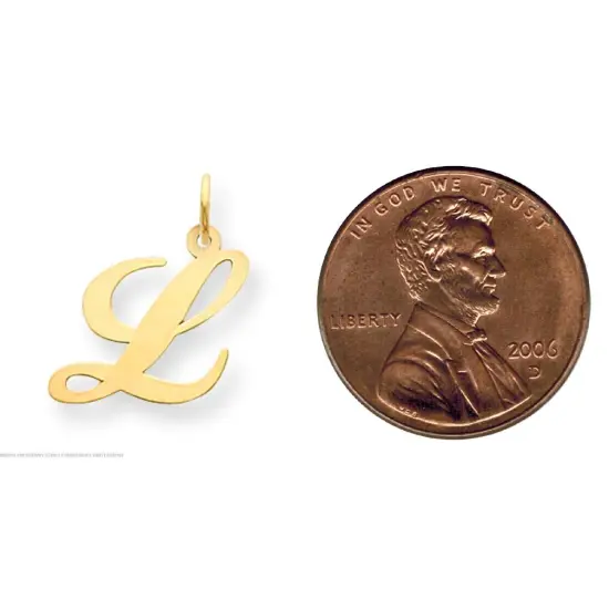 14K Yellow Gold Medium Fancy Script Initial L Charm Jewerly {2}