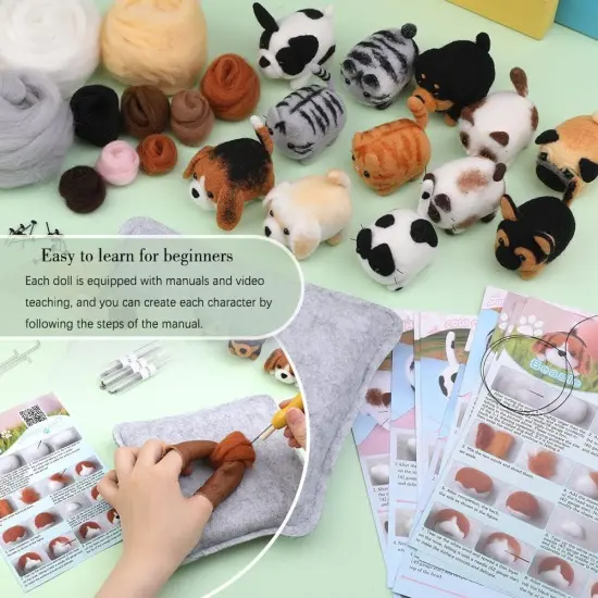Needle Felting Kit,12 Pieces Doll Making Wool Needle Felting Starter Kit with Instruction,Felting Foam Mat and DIY Needle Felting Supply for DIY Craft Animal Home Decoration Birthday Gift {4}