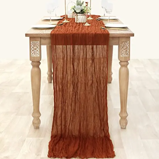Cheesecloth Table Runner 10ft Gauze Boho Rustic Terracotta Cheese Cloth Table Runner for Wedding Bridal Shower Fall Thanksgiving Christmas Decoration {1}