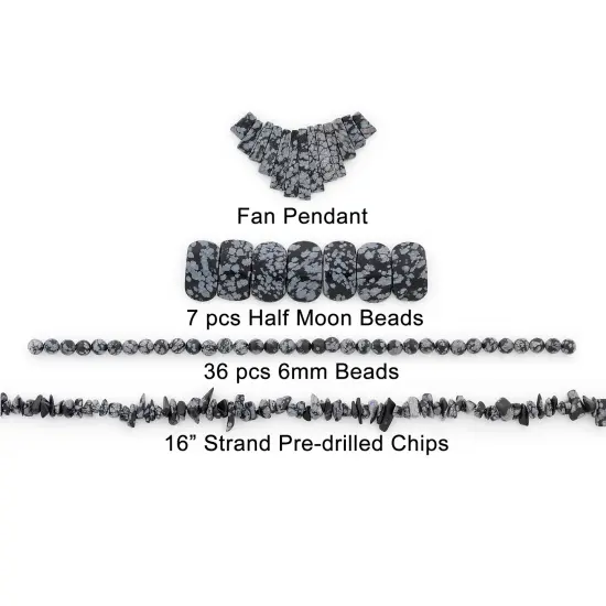 Snowflake Obsidian Natural Gemstone Beads and Pendant Collection Value Pack {3}