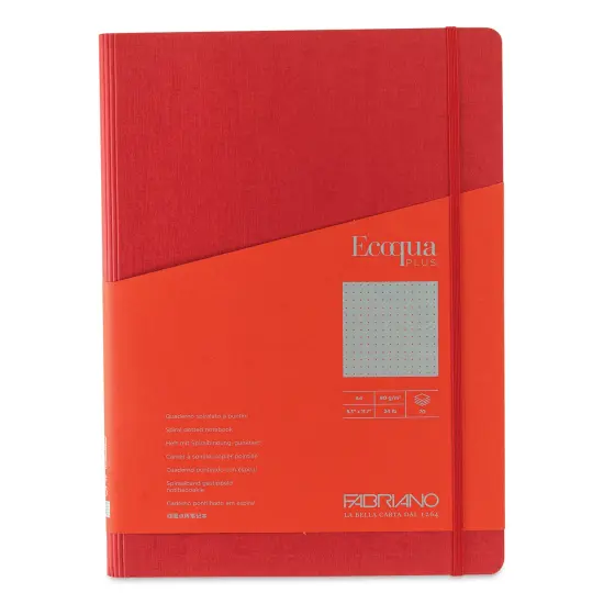 Fabriano Ecoqua Plus Hidden Spiral-Bound Notebook - Red, 11-7/10" x 8-1/4", Dot Grid {1}