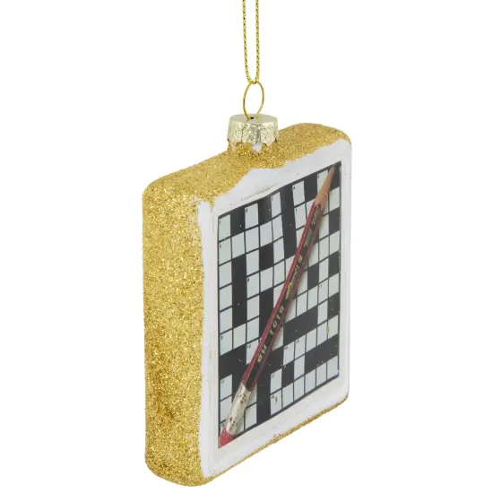 Northlight 3.5" Crossword Puzzle with Pencil Glass Christmas Ornament White {4}
