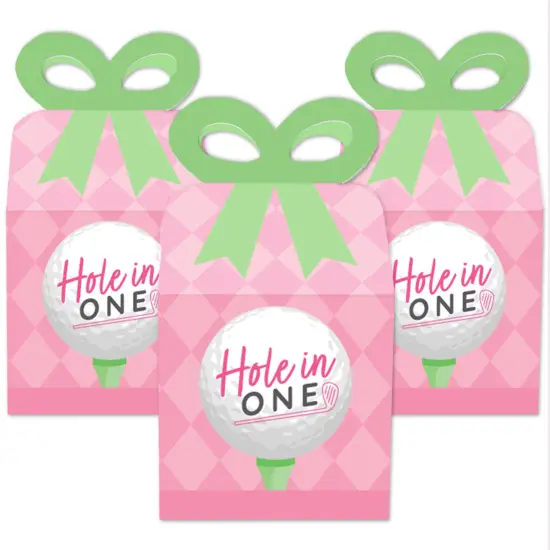 Big Dot of Happiness Golf Girl - Square Favor Gift Boxes - Pink Birthday Party or Baby Shower Bow Boxes - Set of 12 {3}